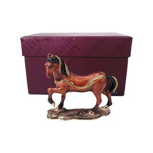 Jeweled Brown Horse Hinged Trinket Box Enameled  By Nobility W/Box  (3940)